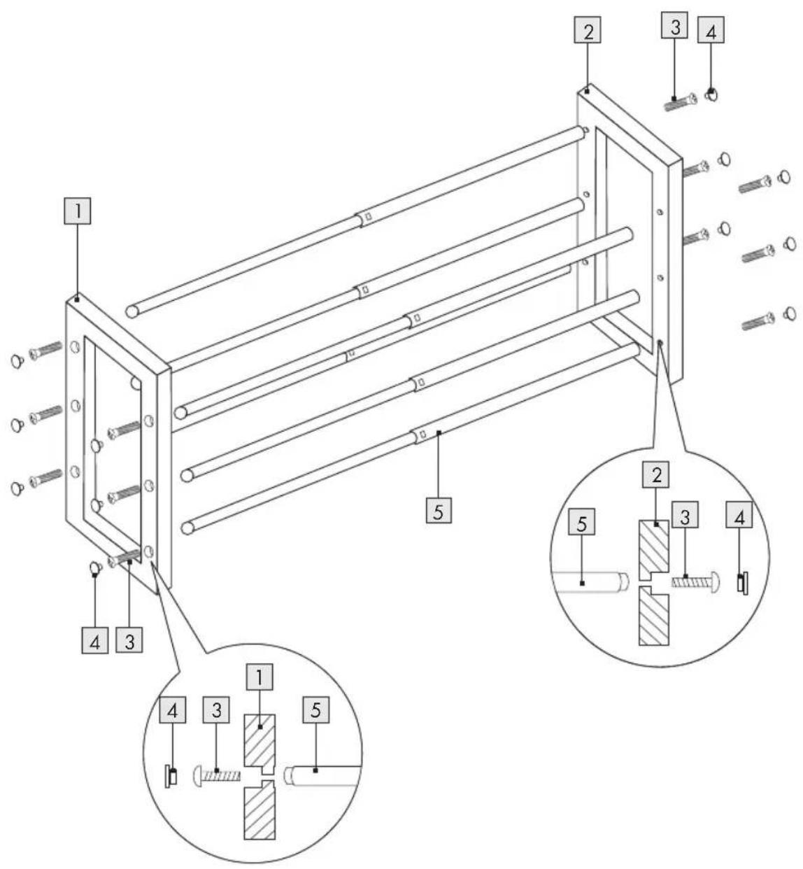 Technical diagram of a mechanical assembly with numbered components and cross-sectional views