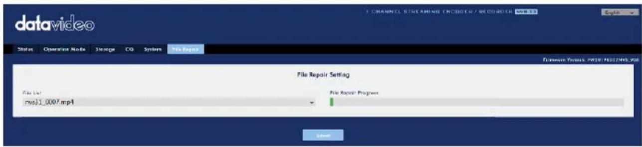 datavideo File Repair Setting File List: rws31_0007.mp4 File Repair Progress Select