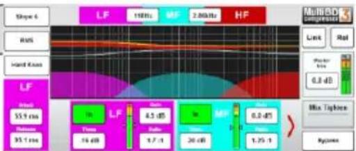 Wave 6 LF 15kHz MF 2.8kHz HF Multi-CD Compressor Link Roll Wiper Ratio 0.8 dB MF LF 35.9 ms Time 16 dB 4.5 dB 1.7 dB MP 0.2 dB 0.2 dB 0.2 dB Mix TighBox Ryocoros