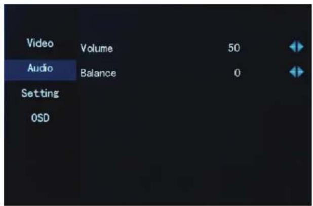 Video Volume 50 Audio Balance 0 Setting OSD