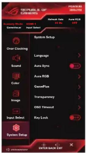 ASUS ROG Swift PG65UQ - System Setup (Opsætning af system) - 1