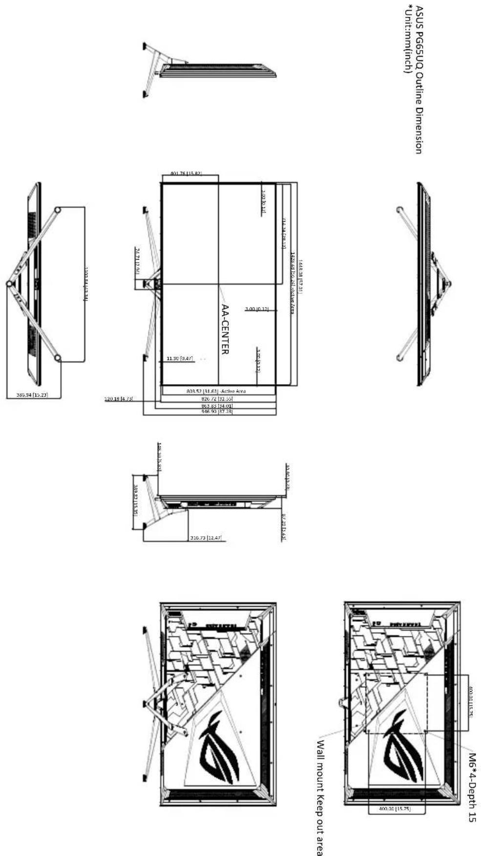 ASUS ROG Swift PG65UQ - Udvendige mål - 1