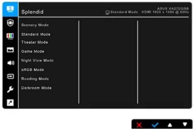 Splendid Scenery Mode Standard Mode Theater Mode Game Mode Night View Mode sRGB Mode Reading Mode Darkroom Mode ASUS VA27DQSB HDMI 1920 x 1080 @ 60Hz