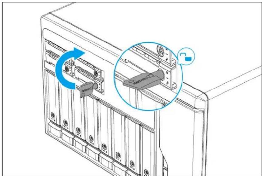 Technical line drawing of a server rack with an attached device and a magnified inset showing the internal structure (no text or symbols)