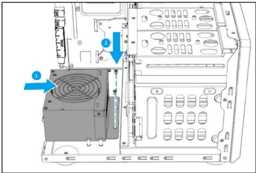 Technical diagram of a computer drive showing labeled components and directional arrows indicating assembly or movement.