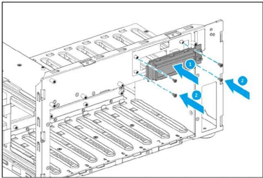 Technical diagram of a server rack with labeled components and directional arrows indicating movement or flow.