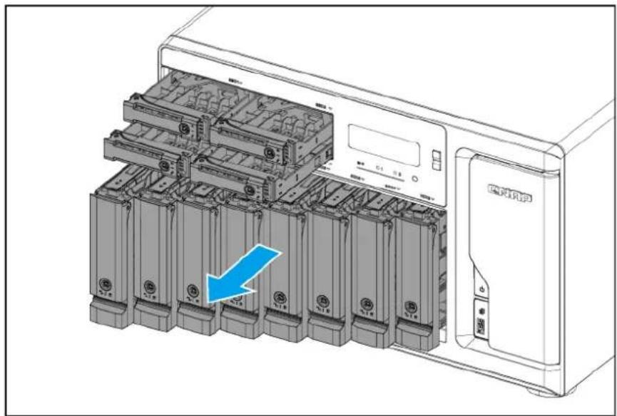 Diagram of a server rack with multiple battery modules and an external unit, showing no text or symbols.