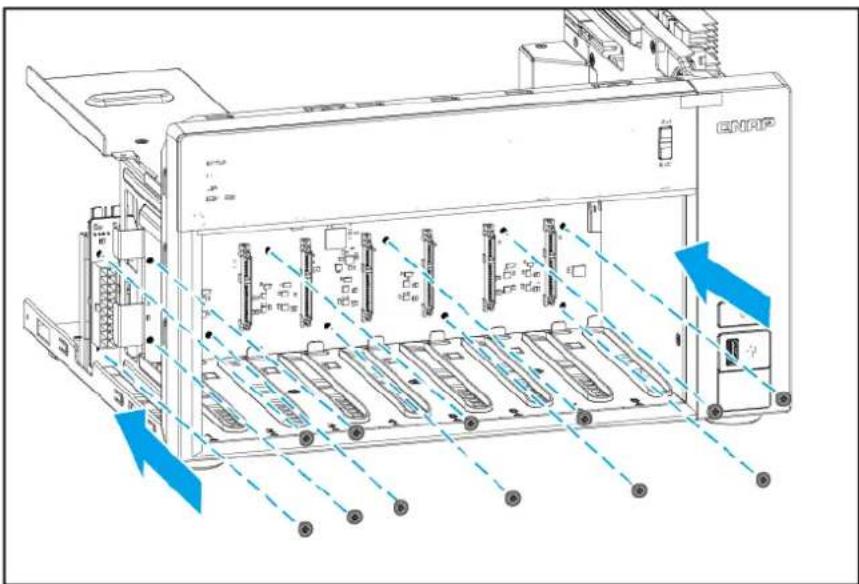 Technical diagram of a network device with labeled ports and directional arrows indicating internal structure
