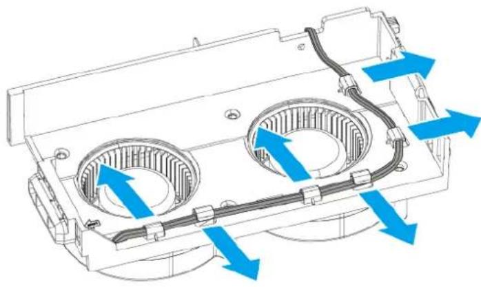 Technical diagram of a mechanical housing with blue directional arrows indicating airflow or movement (no text or symbols present)