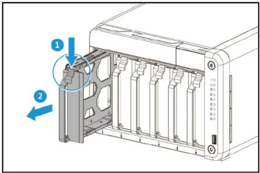 Technical diagram of a server rack with labeled components and directional arrows indicating assembly steps