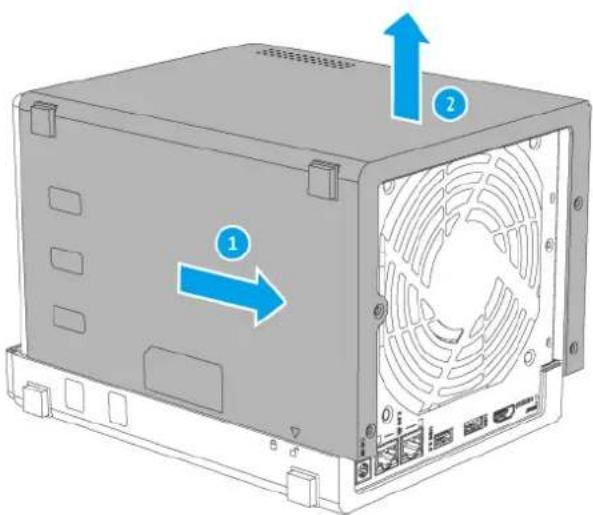 Diagram of a computer tower with labeled components and directional arrows indicating flow or movement