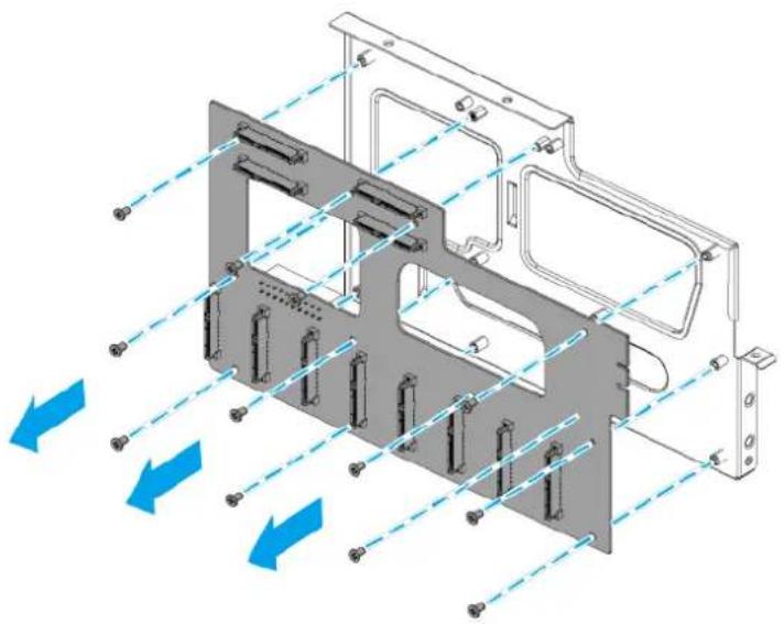 Technical diagram of a computer chassis with airflow arrows indicating movement or fluid flow (no text or symbols present)
