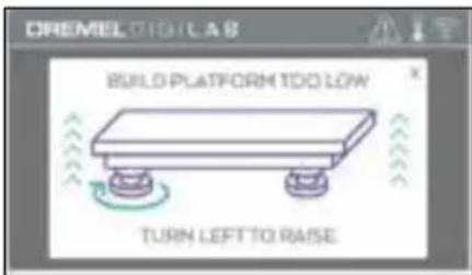 CREMEL 210/15.8 BUILD PLATFORM TOO LOW TURN LEFT TO RAISE