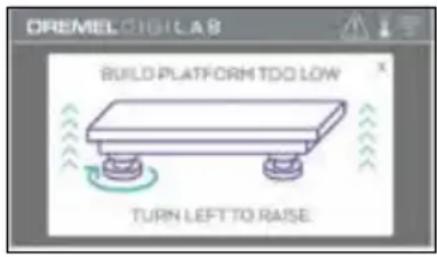 CREMEL BUILD LAB BUILD PLATFORM TOO LOW TURN LEFT TO RAISE