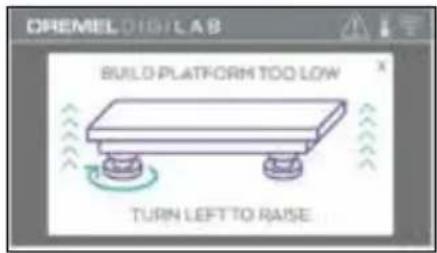 CREMEL DIGILAB BUILD PLATFORM TOO LOW TURN LEFT TO RAISE