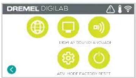 DREMEL DIGILAB DISPLAY SOUNDI LANGUAGE ADV MODE FACTORY RESET