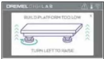 CREMEL BUILD LAB BUILD PLATFORM TOO LOW TURN LEFT TO RAUSE