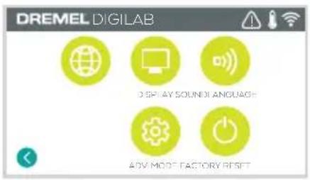 DREMEL DIGILAB DISPLAY SOUND LANGUAGE ADV MODE FACTORY RESET
