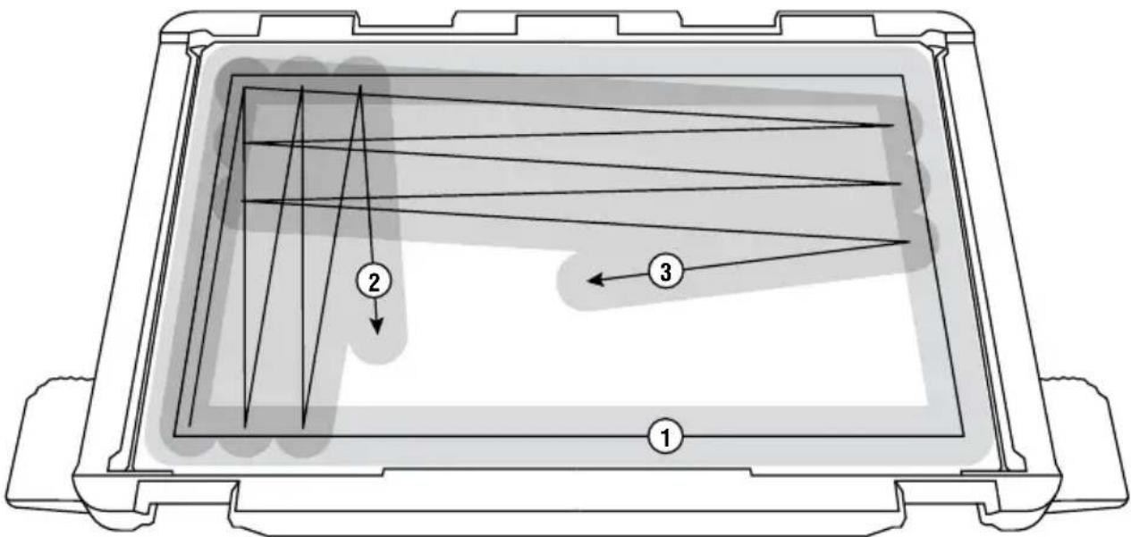 Technical diagram of a mechanical component with numbered parts and directional arrows indicating flow or movement.