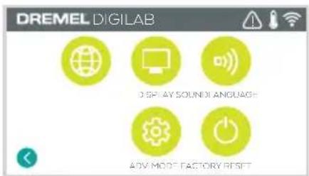 DREMEL DIGILAB DISPLAY SOUND LANGUAGE ADV MODE FACTORY RESET
