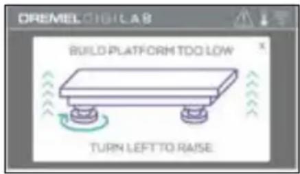 CREMEL GUILAB BUILD PLATFORM TOO LOW TURN LEFT TO RAISE