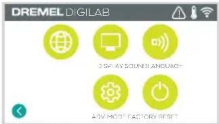 DREMEL DIGILAB DISPLAY SOUND/LANGUAGE ADV MODE/FACTORY RESET