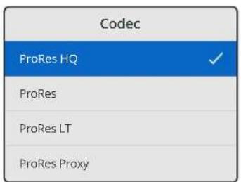 Codec ProRes HQ ProRes ProRes LT ProRes Proxy
