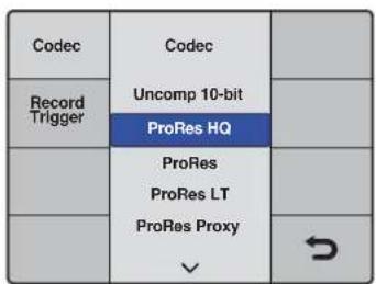Codec Record Trigger Uncomp 10-bit ProRes HQ ProRes ProRes LT ProRes Proxy ✓