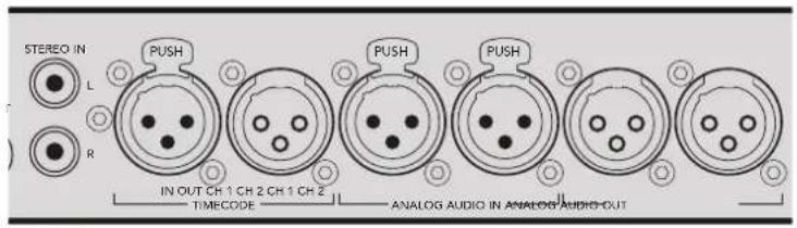STEREO IN L R PUSH PUSH PUSH IN OUT CH 1 CH 2 CH 1 CH 2 TIMECODE ANALOG AUDIO IN ANALOG AUDIO-OUT