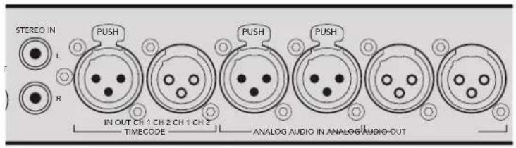 STEREO IN L R PUSH IN OUT CH 1 CH 2 CH 1 CH 2 TIMECODE PUSH PUSH ANALOG AUDIO IN ANALOG/AUDIO-OUT