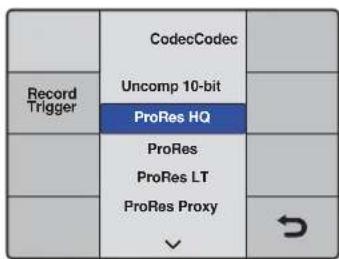 Record Trigger CodecCodec Uncomp 10-bit ProRes HQ ProRes ProRes LT ProRes Proxy ✓