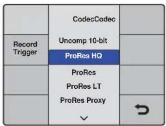 Record Trigger CodecCodec Uncomp 10-bit ProRes HQ ProRes ProRes LT ProRes Proxy ✓