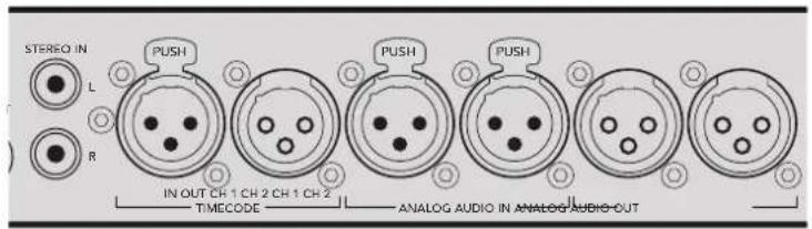 STREEO IN L R PUSH IN OUT CH 1 CH 2 CH 1 CH 2 TIMECODE PUSH PUSH ANALOG AUDIO IN ANALOG AUDIO OUT