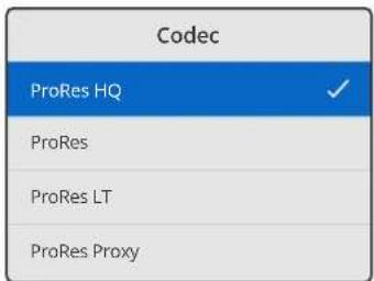 Codec ProRes HQ ProRes ProRes LT ProRes Proxy