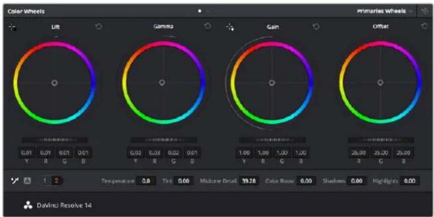 Color Wheels Primaries Wheels Lift Gamma Gain Offset 0.01 0.01 0.01 0.01 Y R G B 0.02 0.03 0.02 0.01 Y R G B 1.00 1.00 1.00 1.00 Y R G B 25.00 25.00 25.00 R G B Temperature 0.0 Tint 0.00 Multicore Detail 99.28 Color Bands 0.00 Shadow 0.00 Highlights 0.00 DaVinci Resolve 14