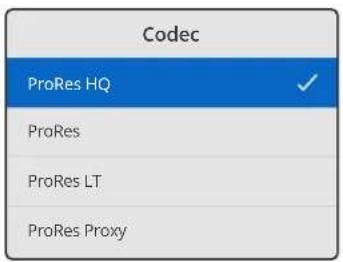 Codec ProRes HQ ProRes ProRes LT ProRes Proxy