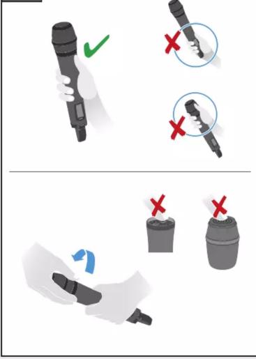Diagram showing correct and incorrect scanning of a medical device, with checkmark and cross symbols indicating detection or error.