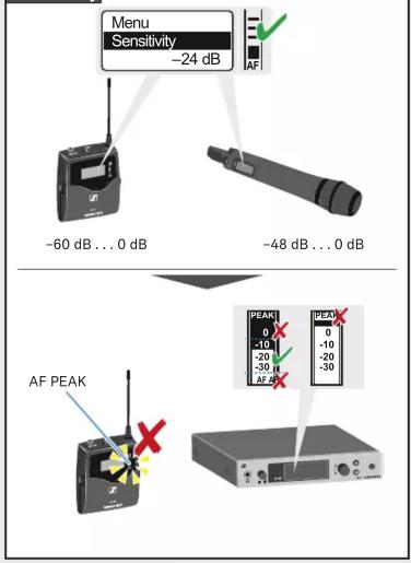 Menu Sensitivity -24 dB AF -60 dB...0 dB -48 dB...0 dB AF PEAK PEAK 0 -10 -20 -30 AF PEAK PEAK 0 -10 -20 -30