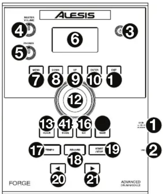 MASTER VOLUME 4 PHONES 5 6 3 MENU DOWN UP ENTER OUT 7 8 9 10 1 12 13 41 16 CLARE BONE RAT SAVE 17 TEMP+ REGARD START /STOP 19 20 21 FORGE ADVANCED DRAM MODULE