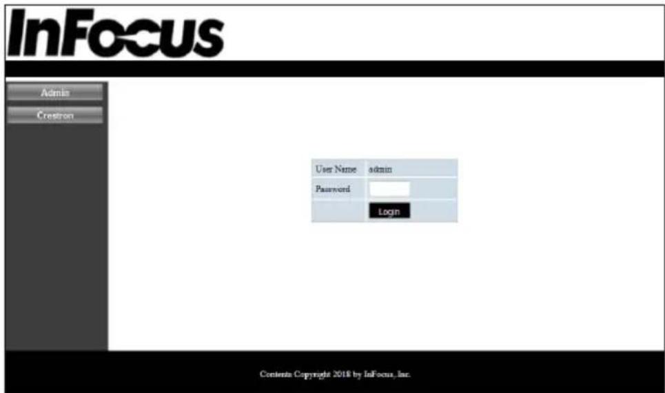 InFocus Admin Crestron User Name admin Password Login Contents Copyright 2018 by InFocus, Inc.