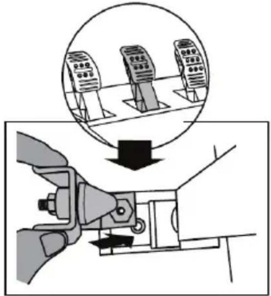 Diagram illustrating a mechanical device operation with three labeled devices and a downward arrow indicating motion or assembly.