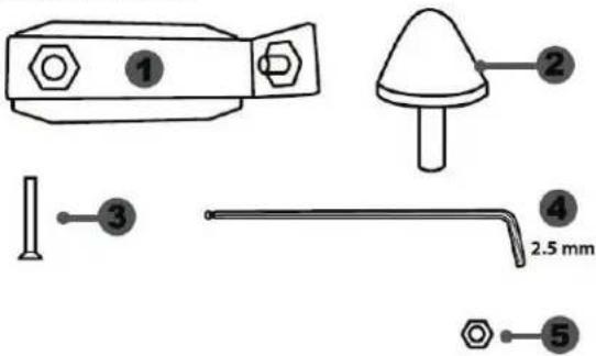 Technical diagram showing labeled components of a mechanical or electrical component with numbered parts and a 2.5 mm dimension annotation.