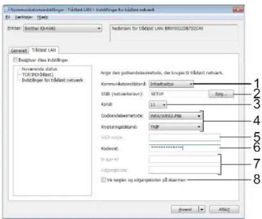 Kommunikationsandfällinger - Trådtest LAN > Indstfänger for trådtest network EI: Jerkster Help Enter: Better IA-404 Nedersen for trådtest LAN: BRWY0229870204 Geneset Trådtest LAN Desjektor fisi Indstfänger Novarende status TCP/IP-trådtest Indstfänger for trådtest network Angie den gokhandelsamtode, der bruges til trådtest network. Kommunikationsland: Infrastruktur SSB (netzakravann): SETUP Kraft: 11 Codder/delsamtode: WPA/WPA2-PSK Kryptengatland: TDP HCP region: Kedeord: ********* Brugen id: Adgangkenter: Ve hopten og adgangskosten på dizenen 1 2 3 4 5 6 7 8 Preview Afdg