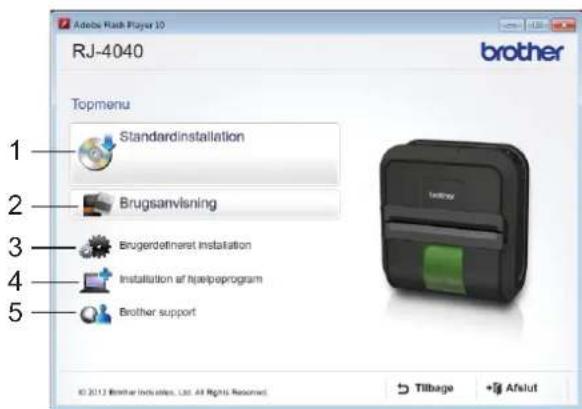 Adobe Flash Player 10 RJ-4040 brother Topmenu Standardinstallation Brugsanvisning Brugderfinaest installation Installation af hjaeboprogram Brother support © 2013 Brother Industries, Ltd. All Rights Reserved Tilbage Afslut