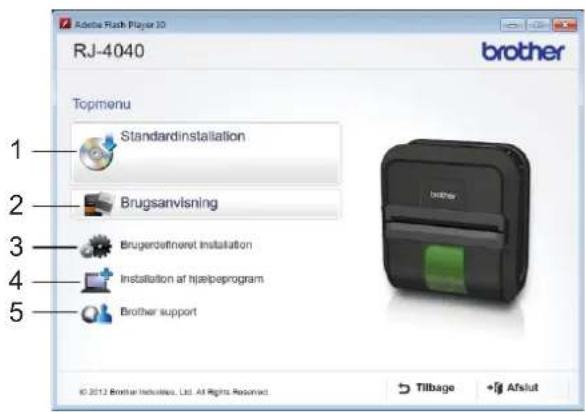 Adelte Flash Player 30 RJ-4040 brother Topmenu Standardinstallation Brugsanvisning Brugerdinseret installation Installation af hjælpeprogram Brother support © 2012 Brother Industries, Ltd. All Rights Reserved. Tilbage + Afslut