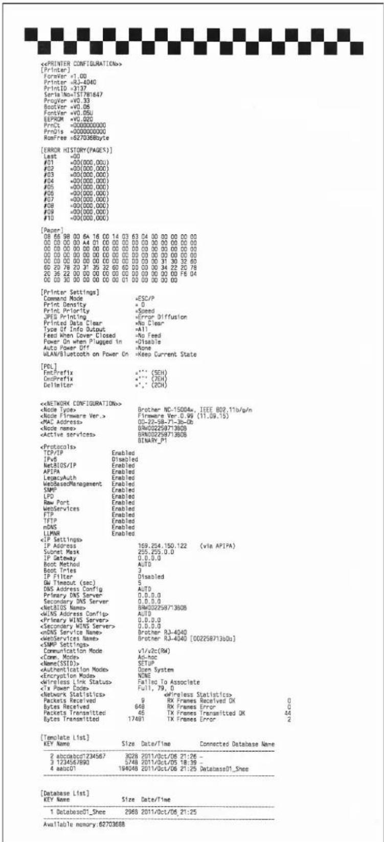 BROTHER RJ-4040 - Udskriftseksempel for printeroplysninger - 1