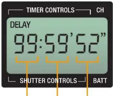 TIMER CONTROLS CH DELAY 99:59'52" SHUTTER CONTROLS BATT