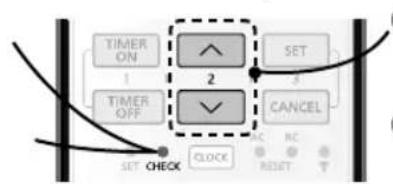 TIMER ON 1 2 SET TIMER OFF ✓ CANCEL SET CHECK CLOCK AC NC RESET