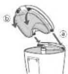 Technical diagram of a device with numbered parts, including a conical flask and a multi-stage device with internal components.