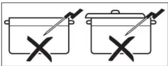 Diagram showing two cooking pots with crossed X marks indicating no cooking activity or absence of a cooking tool.